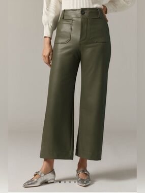 Anthropologie Maeve Colette Cropped Wide-Leg Trousers in a faux leather